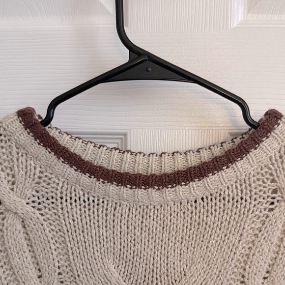 Cable Knit Cream Contrast Sweater - Picture 3 of 5